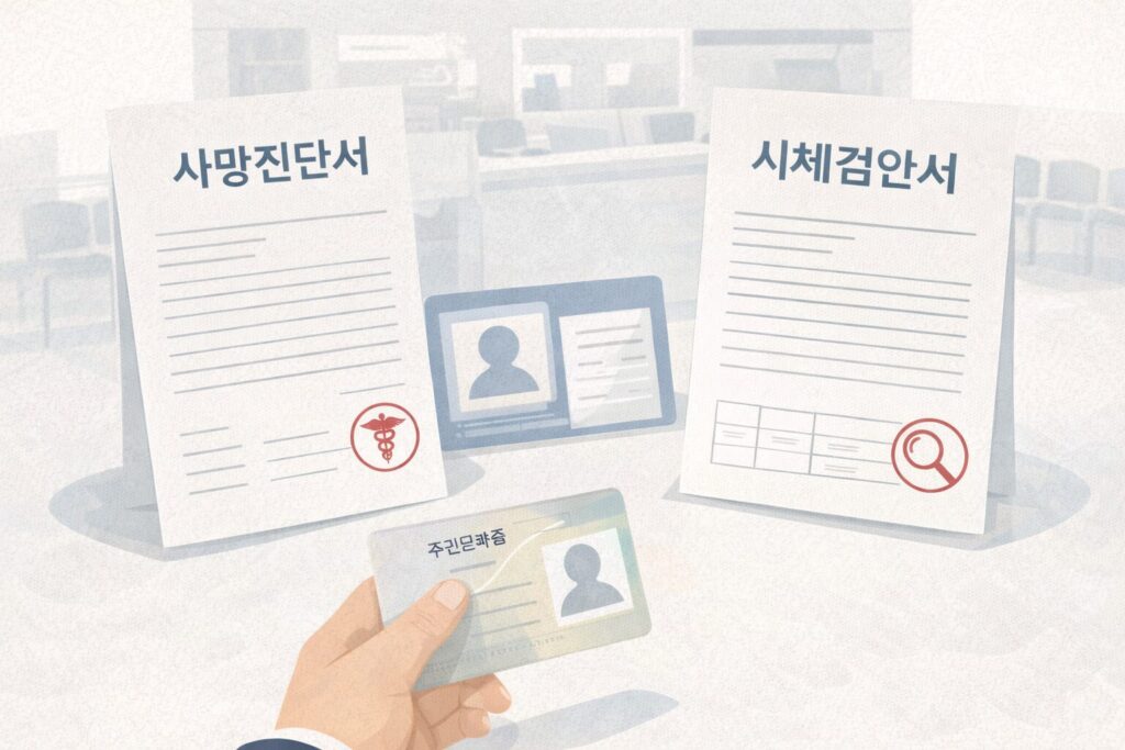 사망신고할 때 주민센터에서 요구하는 서류는 뭔가요?