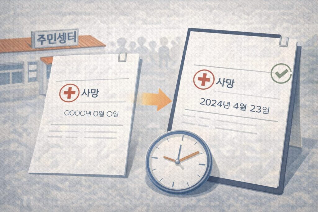 사망신고 후 서류 반영 기간은 며칠 걸리나요?