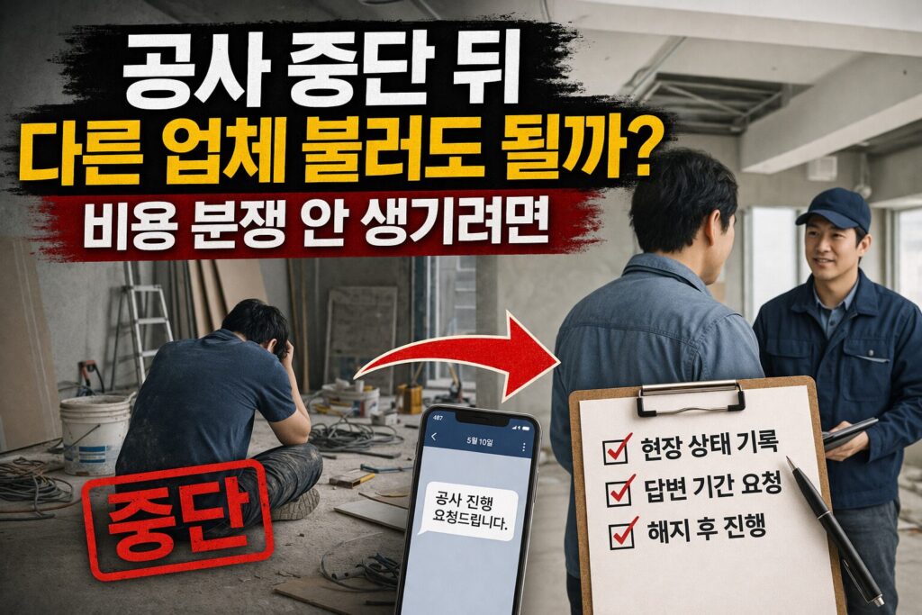 공사 중단 뒤 다른 업체 불러도 될까 기존 업체와 비용 분쟁 생기지 않으려면