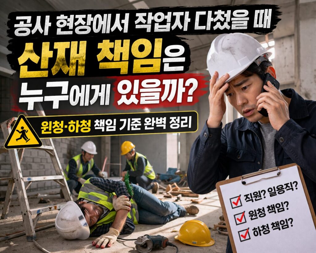 공사 현장에서 작업자 다쳤을 때 산재 책임은 누구에게 있을까 원청·하청 책임 기준 정리