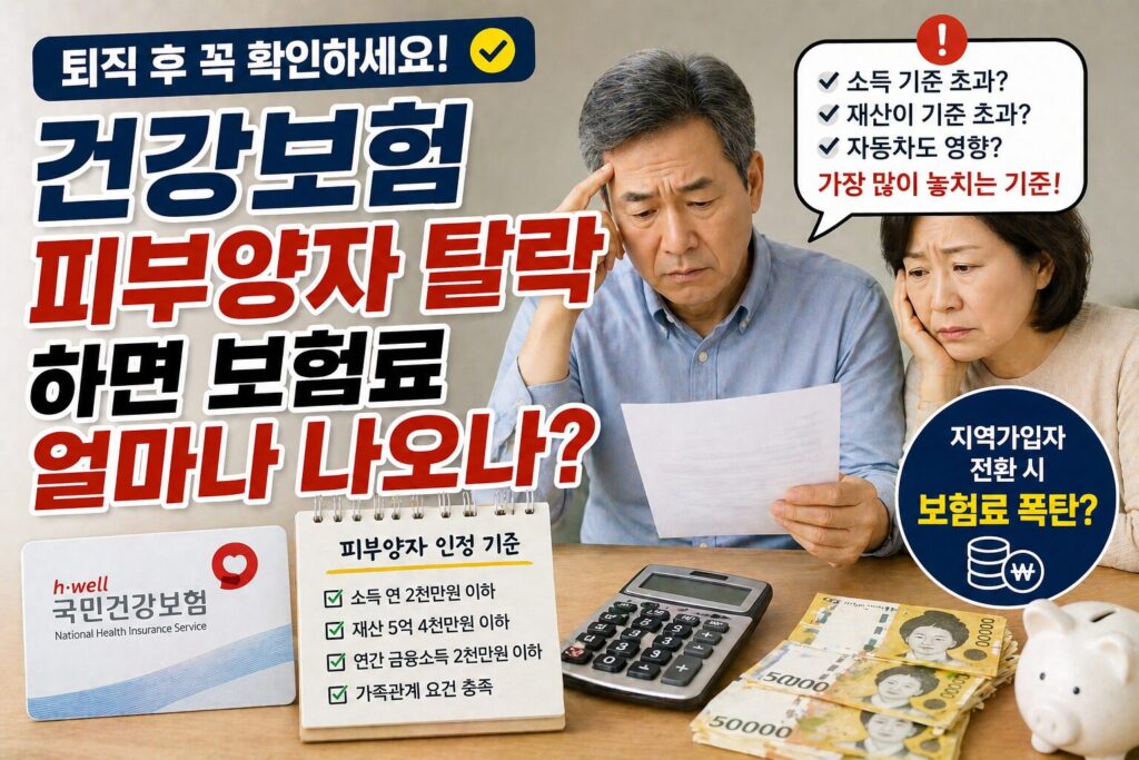 퇴직 후 건강보험 피부양자 탈락하면 보험료 얼마나 나오나? 소득 기준 때문에 가장 많이 놓치는 부분