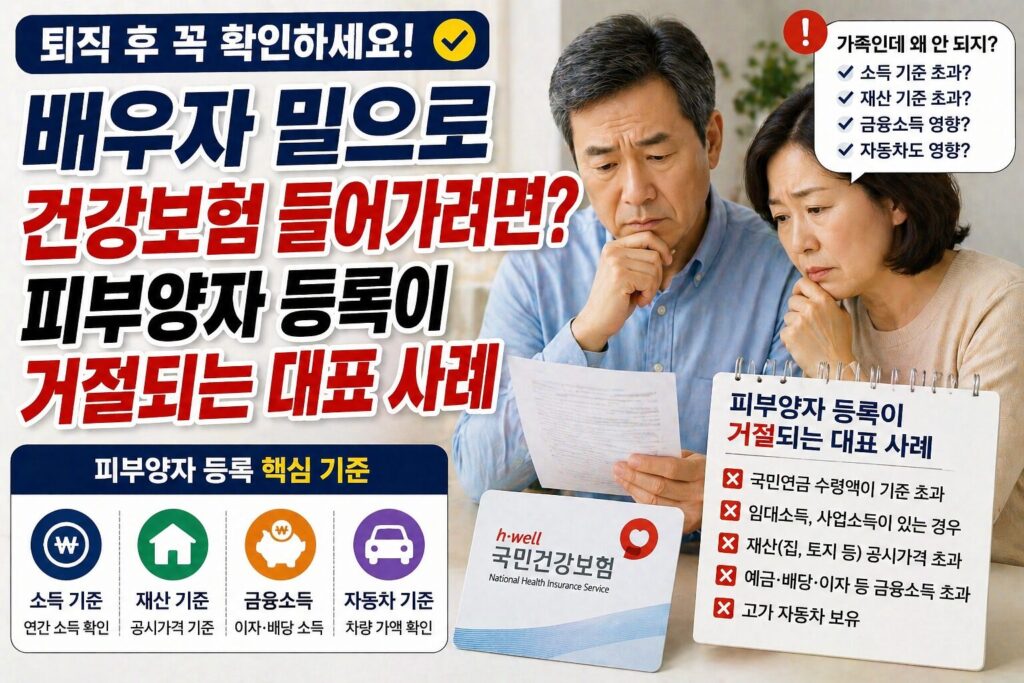 퇴직 후 배우자 밑으로 건강보험 들어가려면? 피부양자 등록이 거절되는 대표 사례