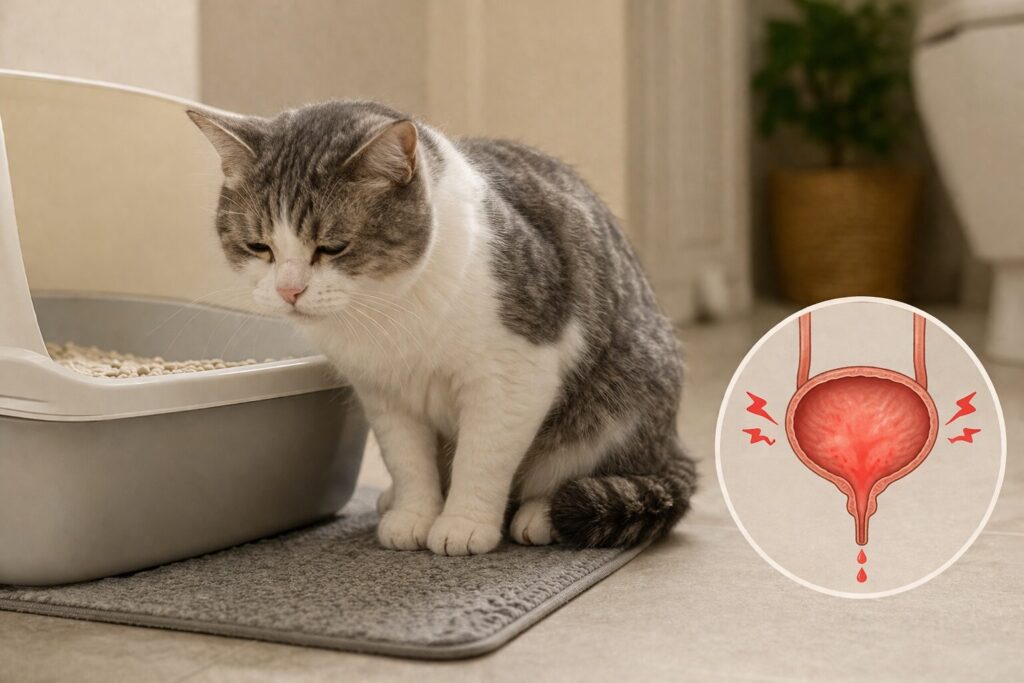 고양이가 화장실 앞에서 오래 앉아 있을 때, 소변 문제 먼저 의심해야 한다