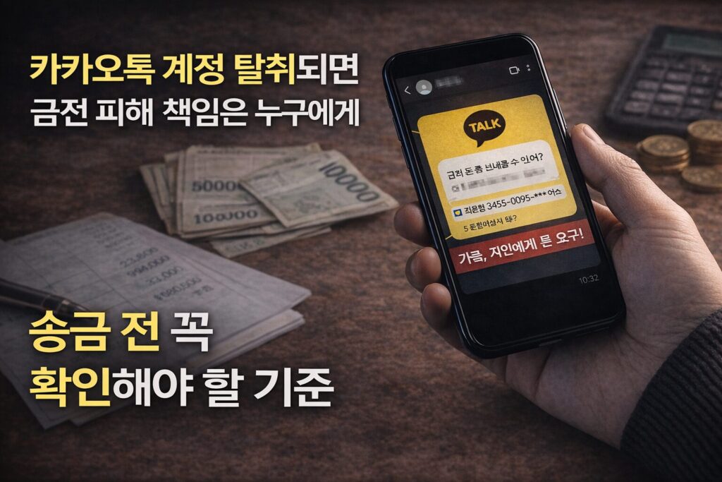 카카오톡 계정 탈취되면 금전 피해 책임은 누구에게 있나, 송금 전에 확인해야 할 기준