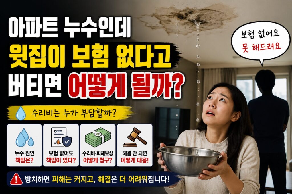 아파트 누수인데 윗집이 보험 없다고 버티면 어떻게 될까?