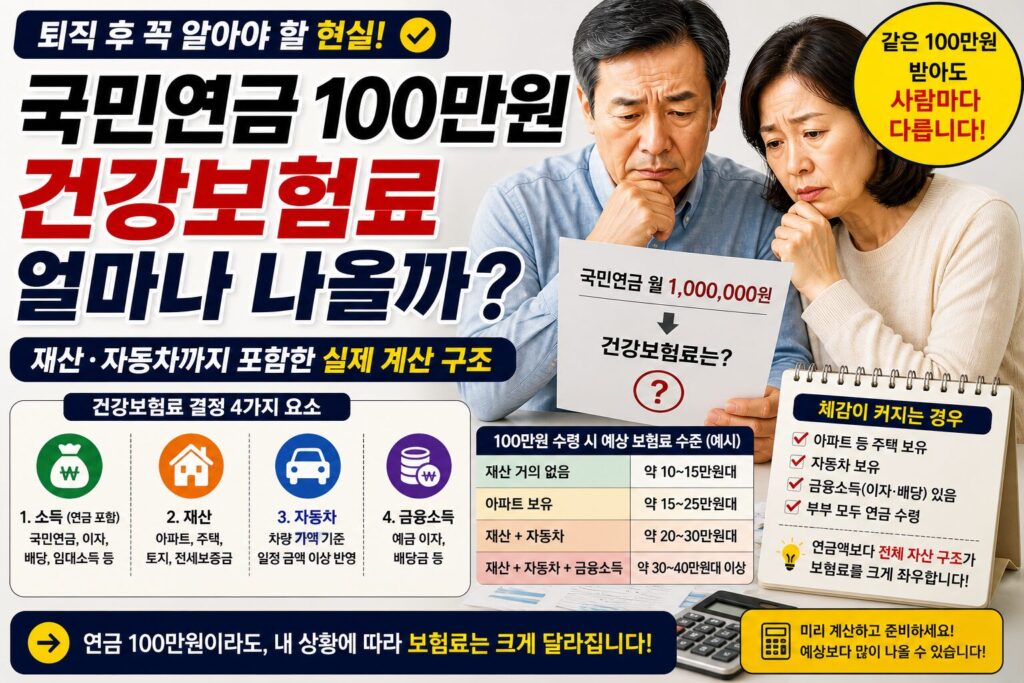 국민연금 100만 원 받으면 건강보험료 얼마 나오나? 재산·자동차까지 포함한 실제 계산 구조