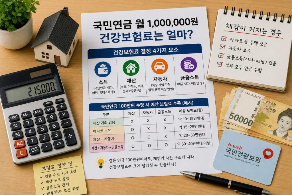 국민연금 100만 원 받으면 건강보험료 얼마 나오나? 재산·자동차까지 포함한 실제 계산 구조