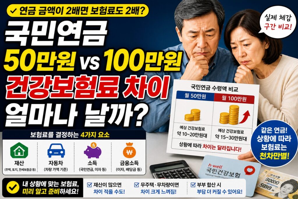 국민연금 50만 원 vs 100만 원 건강보험료 차이 얼마나 날까? 실제 체감 구간 비교