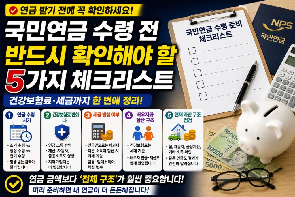 국민연금 수령 전 반드시 확인해야 할 5가지 현실 체크리스트 (건강보험료·세금까지 한 번에 정리)