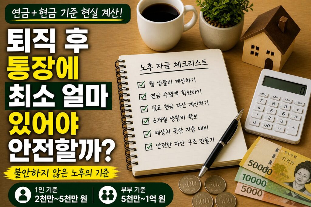 퇴직 후 통장에 최소 얼마 있어야 안전할까? 연금 + 현금 기준 현실적으로 계산해보기