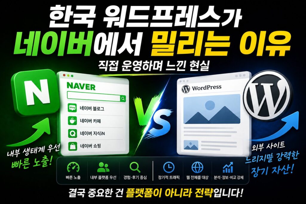 한국 워드프레스가 네이버에서 밀리는 이유 – 직접 운영하며 느낀 현실